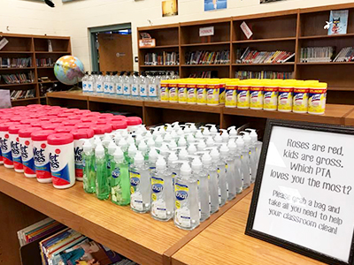 Cleaning supplies buffet - teacher appreciation idea