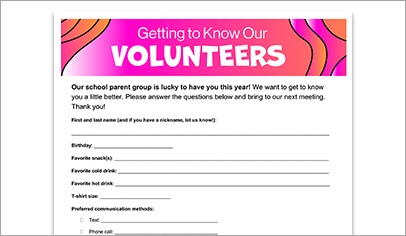 New School Volunteer and Officer Questionnaire (Free Printable)